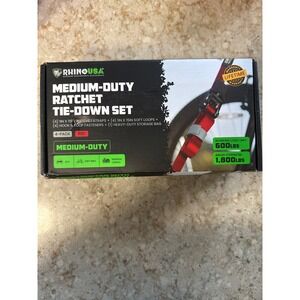 Rhino USA Medium Duty Ratchet Tie Down Set 4 Pack Red 1in x 15ft 1800lb